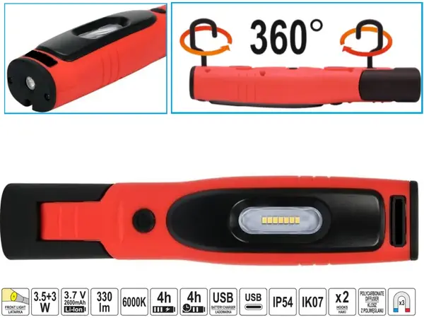 Аккумуляторный светодиодный фонарь SMD, Power LED 7+1