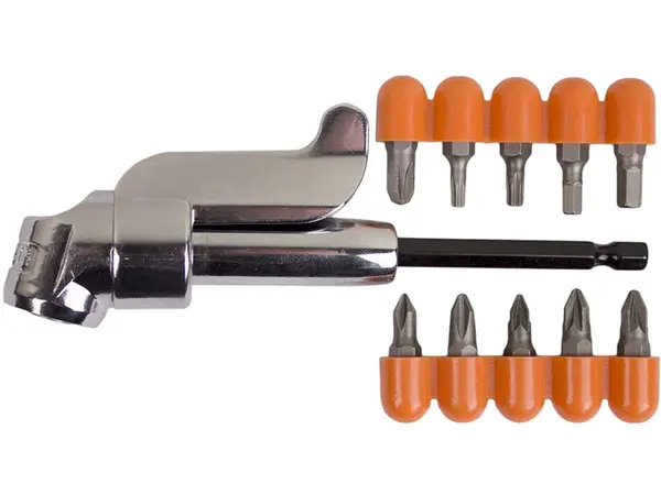 Насадка кутова 90° для біт 1/4" HEX (11 Нм) + 10 біт