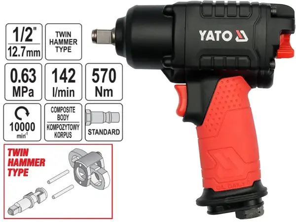 Пневмогайковерт ударный Yato 1/2″ 570Нм