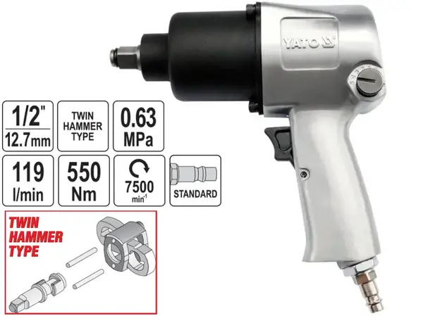 Пневмогайковерт ударний Yato 1/2″ 550Нм