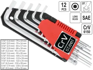 Набор дюймовых шестигранных ключей с шаром CrV 1/16-3/8" (12 шт)
