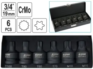Набір ударних головок Torx/Spline 3/4" T70-T100/M16-M18 CrMo