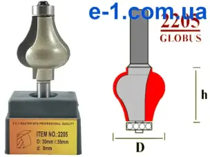 Фігурна кромочная фреза Глобус 2205 D30 з нижнім підшипником