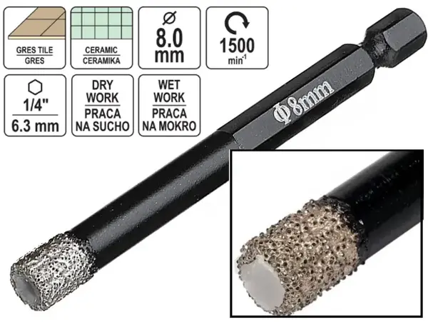 Алмазное сверло DiamMatrix 8 мм по керамограниту с воском