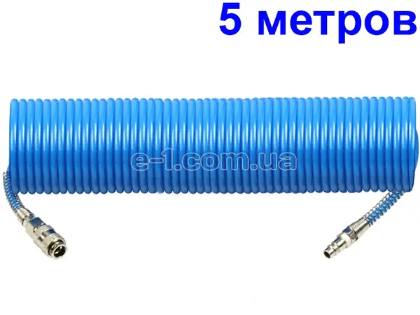 Пневмошланг спиральный (PU) 5x8 мм, 5 м, 15 Бар