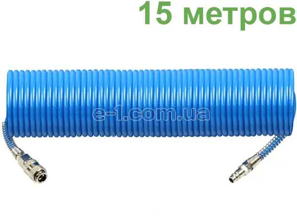 Пневмошланг спиральный (PU) 5x8 мм, 15 м, 15 Бар