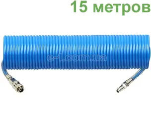 Пневмошланг спиральный (PU) 6.5x10 мм, 15 м, 15 Бар