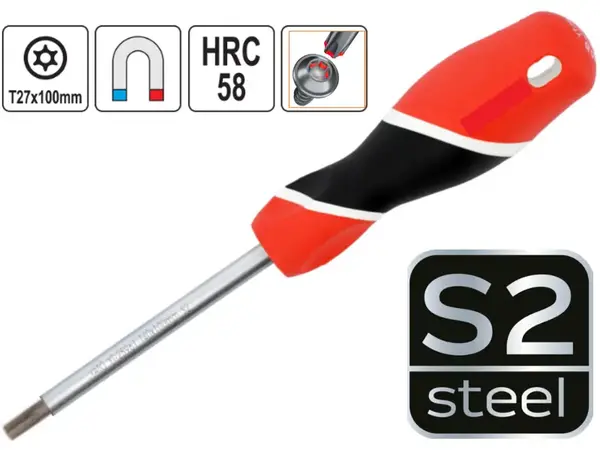 Отвертка Torx с отверстием T27 100 мм сталь S2