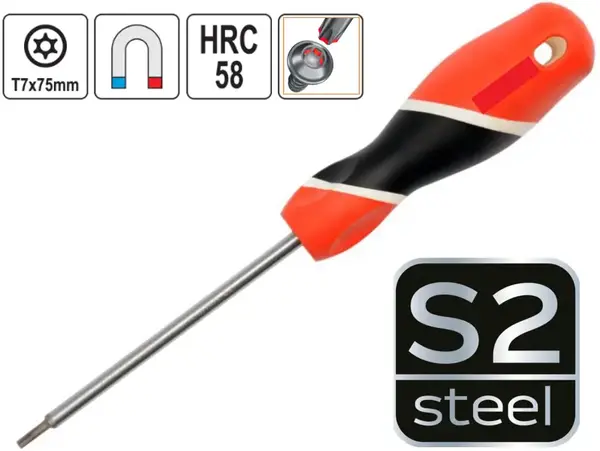 Викрутка Torx з отвором T7 75 мм сталь S2