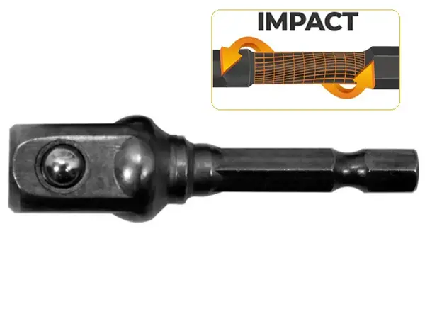 Адаптер ударный 1/4" HEX на квадрат 1/2" (Cr-V)