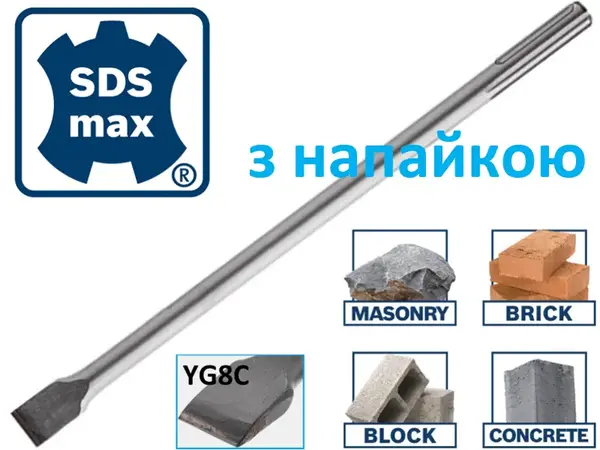 Зубило для перфоратора SDS-Max 400х30мм с напайкой