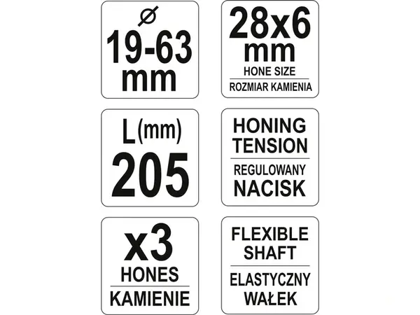 Хон з камінням для шліфування циліндрів 19-63мм Yato YT-05810