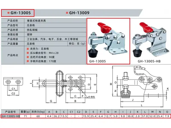 Прижим столярный вертикальный WorkMan GH-13005-HB 68кг