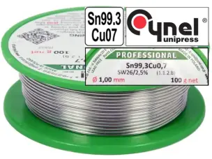Безсвинцевий припій Cynel Sn99,3Cu0,7 з флюсом 1мм 100гр