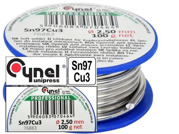 Безсвинцевий припій Cynel Sn97Cu3 2,5мм 100гр