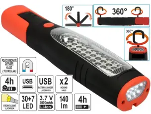 Аккумуляторный светодиодный фонарь 250мм 30+7LED