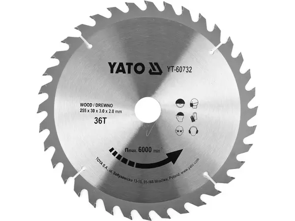 Диск для циркулярки з напайками 255x30x36зубов Yato