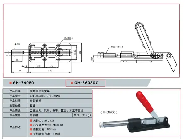 Штовхаючий столярний притиск WorkMan GH‑36080C 580 кг