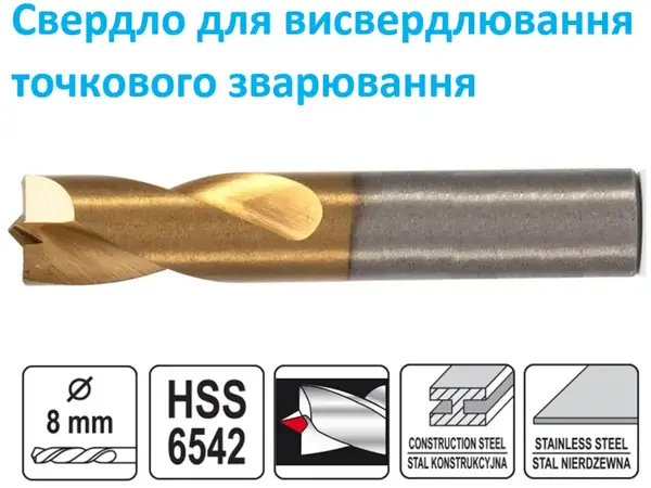 Сверло для точечной сварки Bulat 8 мм HSS с покрытием TiN