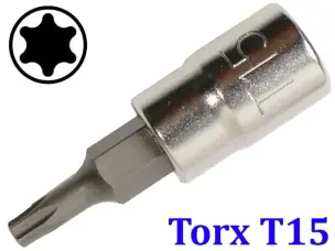 Торцевая головка с битой Torx T15 под квадрат 1/4"