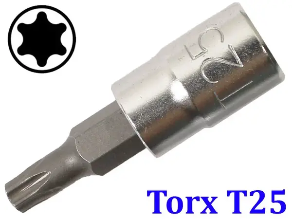 Торцева головка з битою Torx T25 під квадрат 1/4"