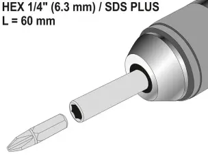 Патрон-адаптер SDS+ на 1/4" Hex для бит в перфоратор