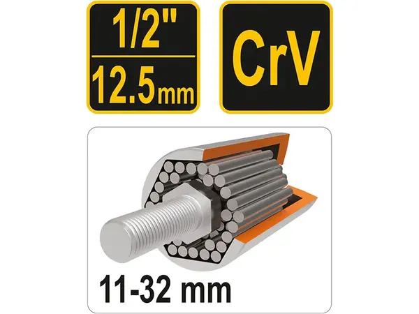 Головка торцева універсальна 11-32 мм 1/2" (54 голки) CrV