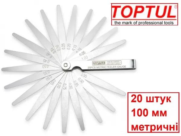 Набор щупов метрических 100 мм 20 шт 0.05-1.0 мм TOP