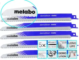 Демонтажные полотна для сабельной пилы Metabo 225мм