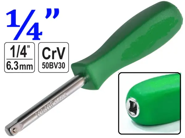 Отвертка-вороток CrV 1/4" 150 мм усиленная с квадратом