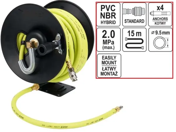 Пневматический шланг на катушке (PVC + NBR) 9,5 мм, 15 м