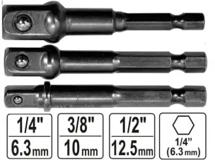 Переходники для головок на шуруповерт CrV набор 3 шт (1/4, 3/8, 1/2)