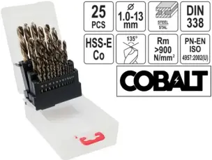 Набор кобальтовых сверл HSS-Co по нержавейке (25 шт, 1-13мм)