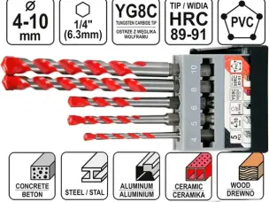 Набір свердел універсальних 4-10 мм 5 шт HEX 1/4" YG6X