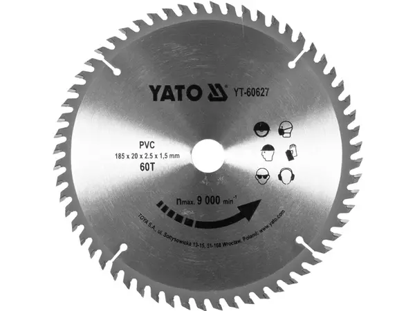Пильний диск по пластику і ПВХ Yato 185х20х60Т