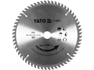 Пильний диск по пластику і ПВХ Yato 185х20х60Т