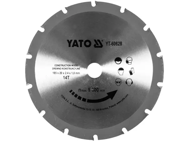 Пильний диск по дереву з цвяхами Yato 185х20х14Т