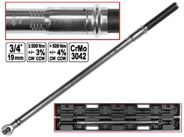 Ключ динамометрический щелчковый 3/4″ CrMo 160-800 Нм