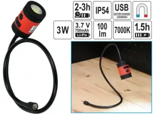 Акумуляторний ліхтар на гнучкій ніжці COB 1LED