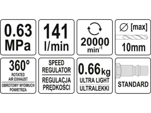 Пневмодрель прямая с самозажимным патроном Yato YT-09695