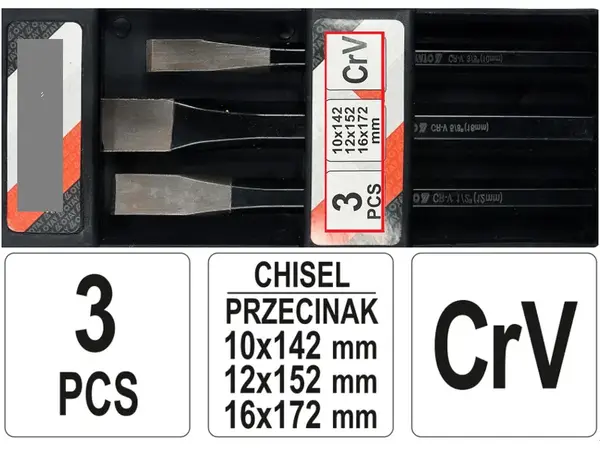 Набор зубил слесарных 3 шт CrV 10-16 мм