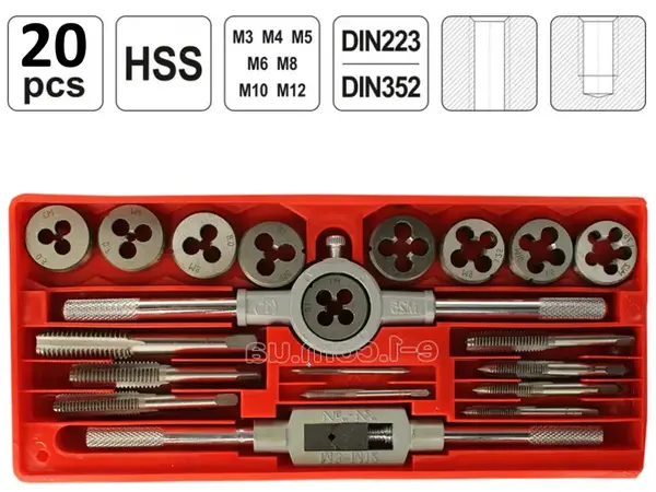 Набір мітчиків та плашок HSS 20шт М3-М12
