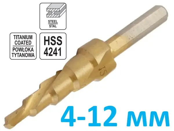 Свердло ступінчасте спіральне HSS 4241 4-12мм