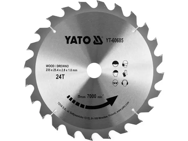 Диск для грубого швидкого різу циркуляркою 235x25.4x24зуба Yato
