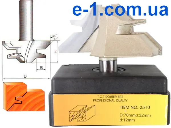 Глобус 2510 D70 d12 пазошиповая фреза для кутового зрощування з хвостовиком 12мм