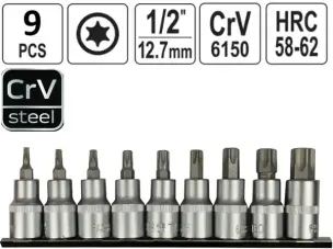 Головки с битой Torx 1/2" CrV (T20-T70) 9 шт