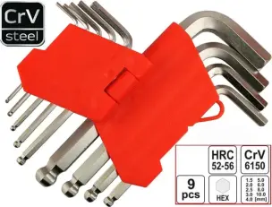 Набор шестигранных ключей с шаром CrV 1.5-10мм (9 шт.)