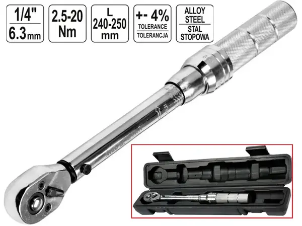 Ключ динамометричний 1/4″ 2,5-20 Нм