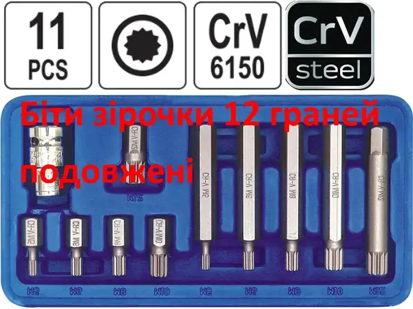Биты звездочки 12-гранные CrV Spline M5-M12 удлиненные