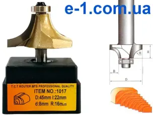 Глобус 1017 D45 h22 d8 R16 калевочна кромочна фреза по дереву